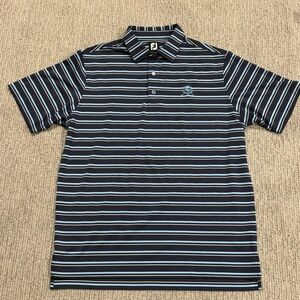 Footjoy Men's Size Large Navy Trio Stripe Lisle Golf Polo Shirt  “PHCC” W/ Crest